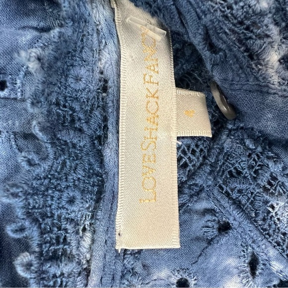 LoveShackFancy Fritzi Ruffle Eyelet Lace Mini Dress Midnight Tie Dye Blue Size 4 - Picture 8 of 9